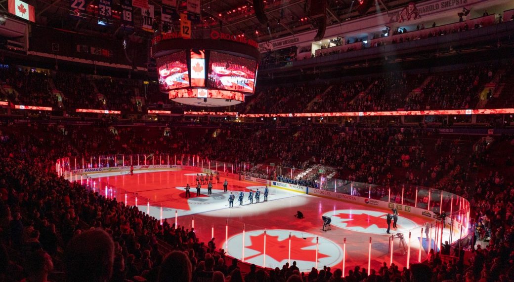 Rogers Arena — sold-out concert, arena lights, roaring crowd