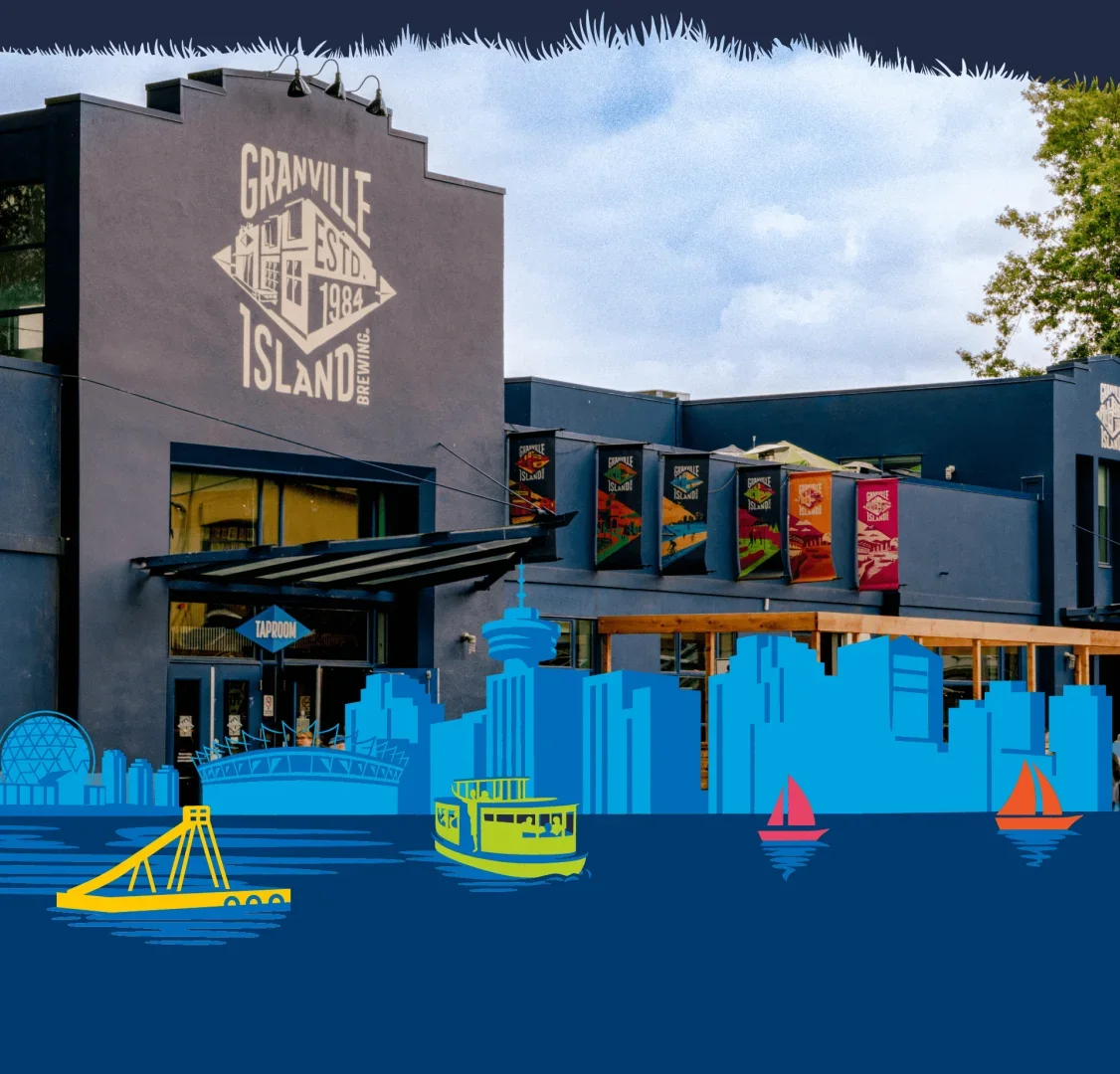 Granville Island Brewing — taproom, beer flight, brewery tanks